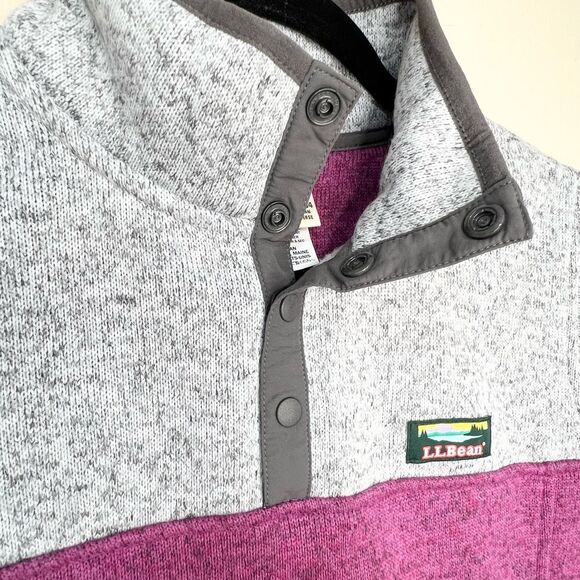 L.L. Bean Sweater Fleece Pullover Pewter/Mulberry Large 14/16 - Picture 6 of 11